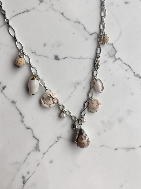 J. Jill Silver-Link Seashell Charm Necklace in Beige and Cream - Picture 2 of 3